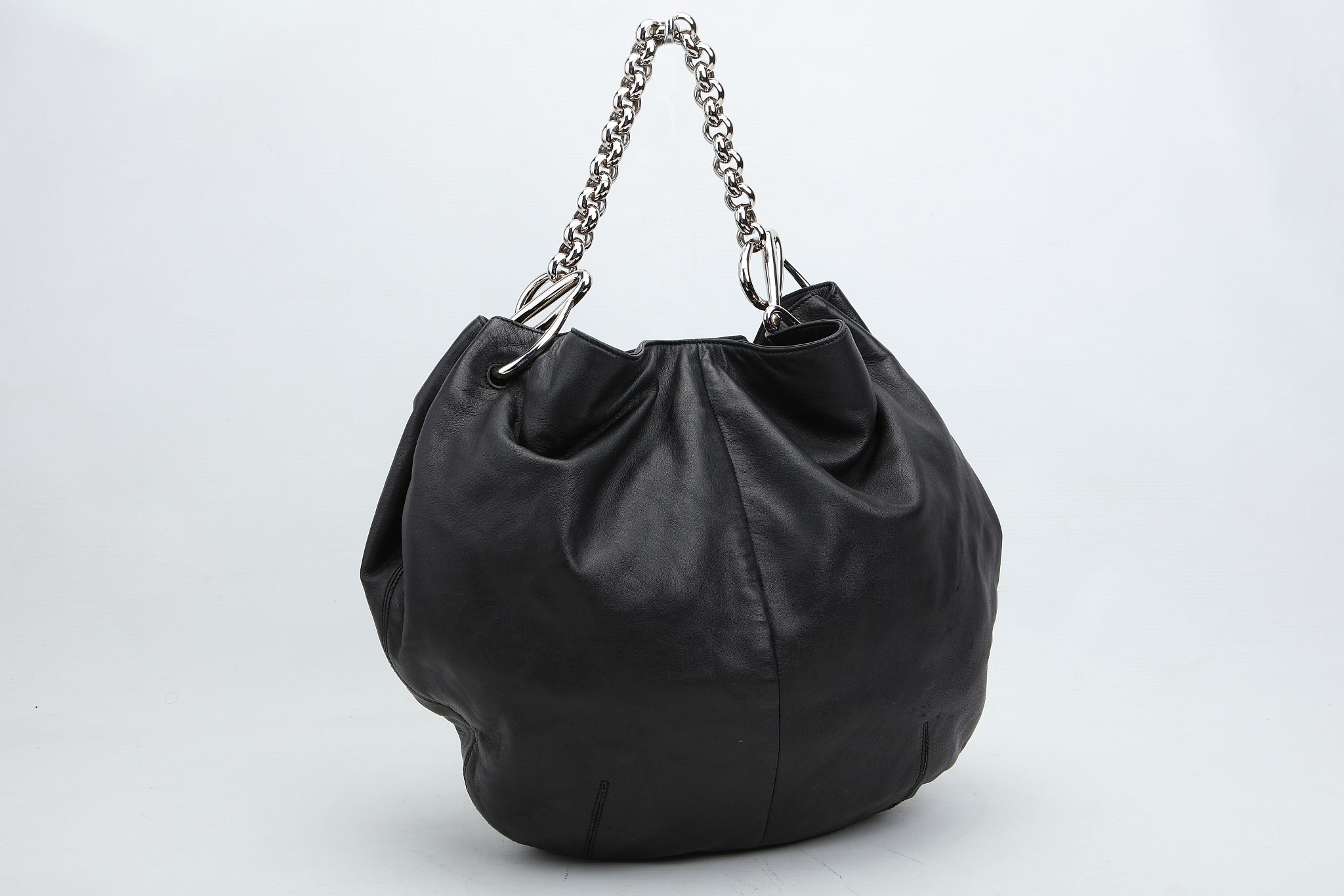 LOEWE HOBO HANDBAG, soft black leather with chunky silver tone strap, 42cm wide, 32cm high, with - Image 4 of 10