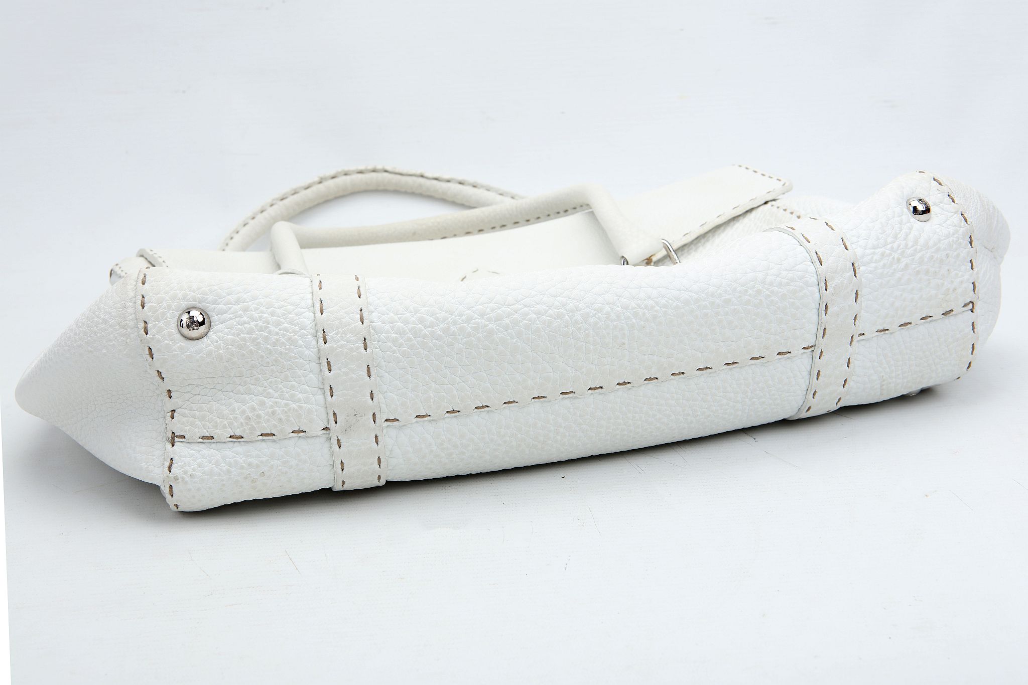 FENDI SELLERIA SHOULDER BAG, white stitched leather with silver tone hardware, 35cm wide, 30cm high, - Image 8 of 12
