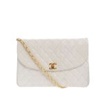 CHANEL WHITE LEATHER FLAP HANDBAG, date code for 1994-96, white quilted leather with gilt tone