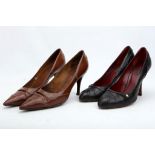 TWO PAIRS OF LOUIS VUITTON HEELS, one brown leather, the other black, both size 41 (UK 7) (2)