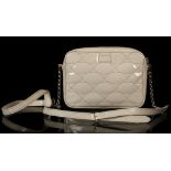 LULU GUINNESS LIPS HANDBAG, beige patent leather with stitched lips pattern, silver tone hardware,