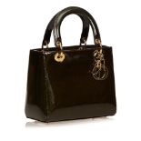 CHRISTIAN DIOR LADY DIOR HANDBAG, black patent Diorissimo leather, 24cm wide, 20cm high, with dust