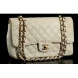 CHANEL WHITE DOUBLE FLAP CLASSIC 2.55 BAG, date code for 2002-03, white caviar leather with gilt