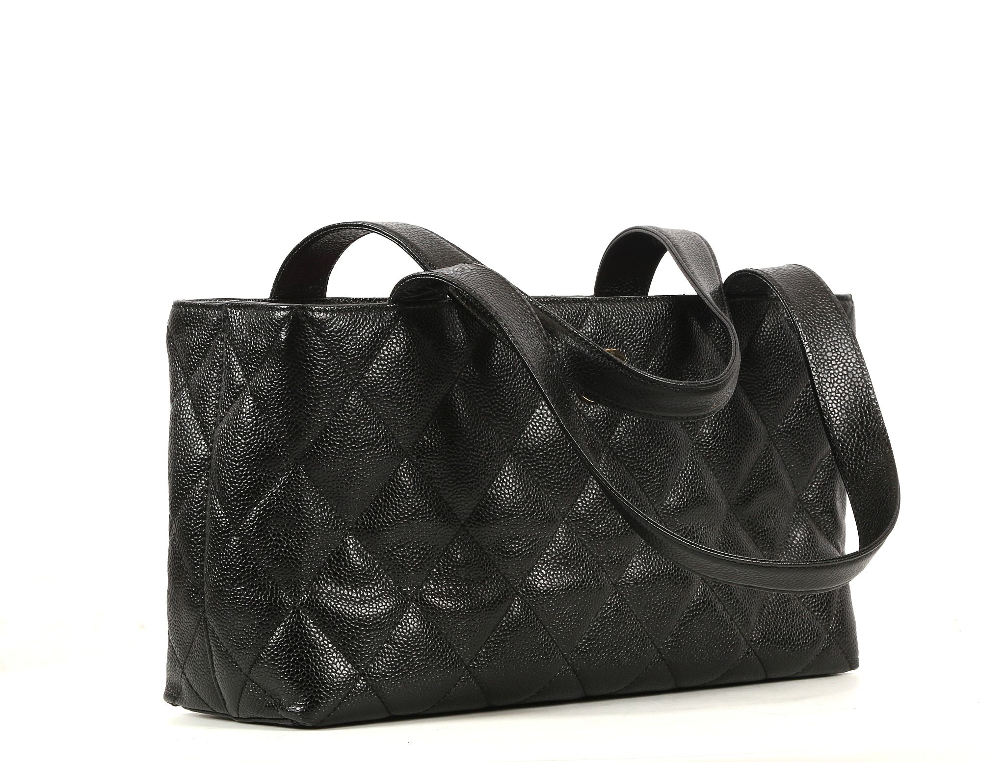 CHANEL VINTAGE EAST/WEST TOTE, early 1980s, quilted black caviar leather with gilt hard ware, 33cm - Image 3 of 8