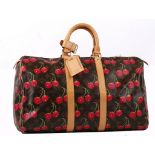 LOUIS VUITTON CERISES HOLDALL 45, date code for 2005, with Takashi Murakami cherry design on
