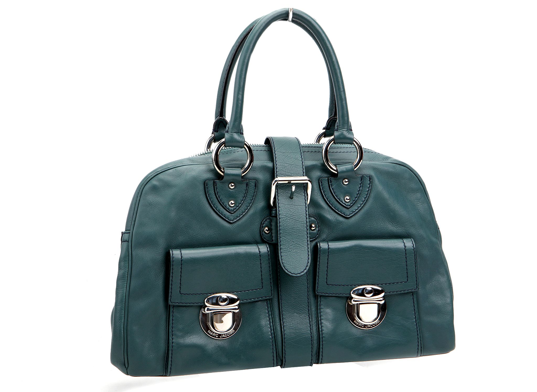 MARC JACOBS VENETIA HANDBAG, teal leather with silver hardware, 38cm wide, 23cm high, with dust bag