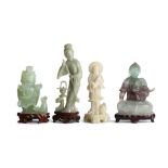 A GROUP OF FOUR CHINESE HARDSTONE CARVINGS. 19th / 20th Century. Comprising of a jade carving of a