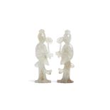 TWO CHINESE AGATE CARVINGS OF LADIES. Qing Dynasty. Each carved in the round in long flowing