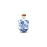 A BLUE AND WHITE 'DEER AND CRANE' SNUFF BOTTLE. Qing Dynasty. The two animals below a pine tree,