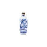 A CHINESE BLUE AND WHITE 'WEAVER' SNUFF BOTTLE. Qing Dynasty, Xianfeng mark and of the period (