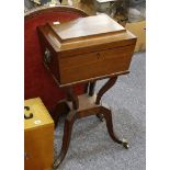 A 19th Century mahogany teapoy on quadraform support, A/F, 45cm wide.