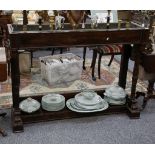 A good quality Regency rosewood planter, with rectangular tin liner, on twin end turned supports and