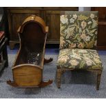 A Victorian easy chair, seat and back with gros point needlework, together with another