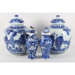 A pair of large 20th Century Chinese porcelain blue and white ginger jar and covers decorated with