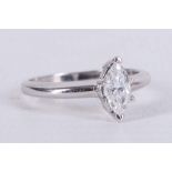 A 14 carat white gold and diamond ring, set single marquise cut diamond of approx. 0.45 carats.