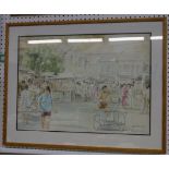 A pair of large watercolours depicting South East Asian market scenes, signed 'Loh Chawteck '91',