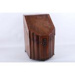 A Georgian mahogany and satinwood cross-banded knife box, now empty of fitments, sloped top,