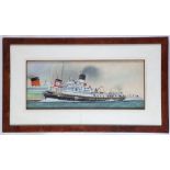 A.H. White, a 1920's gouache painting of the steamboat 'Romsey', 22 x 52cm, mounted, glazed and