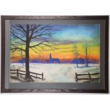 'Beyond the Sunset', 'Whiter than Snow', a pair of decorative pastel landscape scenes in winter