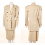 JILL SANDER CREAM WOOL SKIRT SUIT, 1980s, oversized double breasted jacket and pencil skirt, size 40