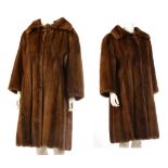 THREE QUARTER LENGTH BROWN MINK JACKET, bracelet sleeves, 42" (108cm) chest, 105cm long