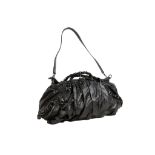 GUCCI DRAPED LEATHER OVERSIZED SHOULDER BAG, black leather with woven patent straps, side double