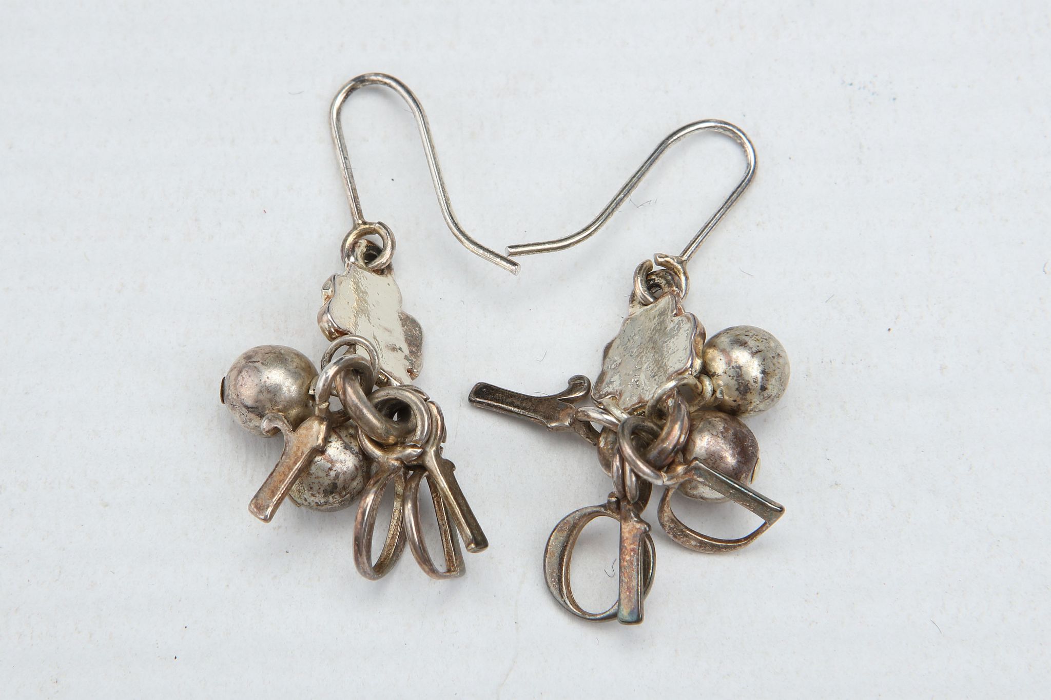 CHRISTIAN DIOR EARRINGS, silver tone with DIOR and flower charm, with box - Image 2 of 2