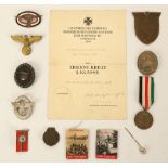 German WWII 3rd Reich wound badges, document for an award of Iron Cross 2nd class to Unteroffizier
