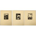 Lisa Troikerch??, German, 20th century, trio of woodblock / linocut prints, 1934-36