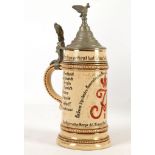 German Empire, military beer stein, with names of the Unteroffiziers Korps, 2nd Company Kaiser