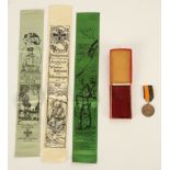 German 1924 newspapers, WWI silk bookmarks, Russian 1919 Avaloff - Bermondt medal and a British