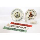 German Imperial interest; a bisque bust of Hindenburg, 11cm, ribbon plate bearing his portrait and
