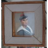 An oil painting portrait of a French sailor in uniform, 23 x 19cm.