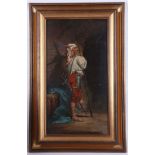J. Brown, oil on canvas, soldier standing with spear, signed and framed.