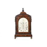 A REGENCY MAHOGANY AND BRASS INLAID QUARTER CHIMING FUSEE BRACKET / TABLE CLOCK BY BENJAMIN LAUTIER,