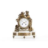 A LATE 19TH CENTURY FRENCH GILT BRONZE AND WHITE MARBLE CLOCK DEPICTING VENUS AND CUPID the figure