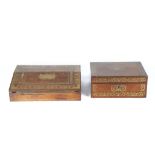 A VICTORIAN ROSEWOOD AND CUT BRASS INLAID WRITING SLOPE TOGETHER WITH A SIMILAR TOILET BOX the