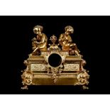 A THIRD QUARTER 19TH CENTURY FRENCH GILT BRONZE FIGURAL CLOCK CASE the ornate plinth case surmounted