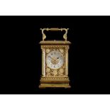 A FINE AND LARGE LATE 19TH CENTURY FRENCH GILT BRASS CARRIAGE CLOCK WITH PUSH REPEAT BY E. MAURICE &