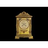 A LATE 19TH CENTURY FRENCH GILT BRONZE MANTEL CLOCK THE DIAL SIGNED 'CAMPBELL & LUMBY, PARIS' of