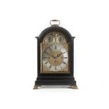 A LATE 19TH CENTURY EBONISED AND GILT METAL MOUNTED  QUARTER CHIMING FUSEE BRACKET / TABLE CLOCK