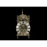 A LATE 19TH CENTURY ENGLISH BRASS FUSEE LANTERN CLOCK THE DIAL SIGNED 'GOLDSMITHS AND SILVERSMITHS