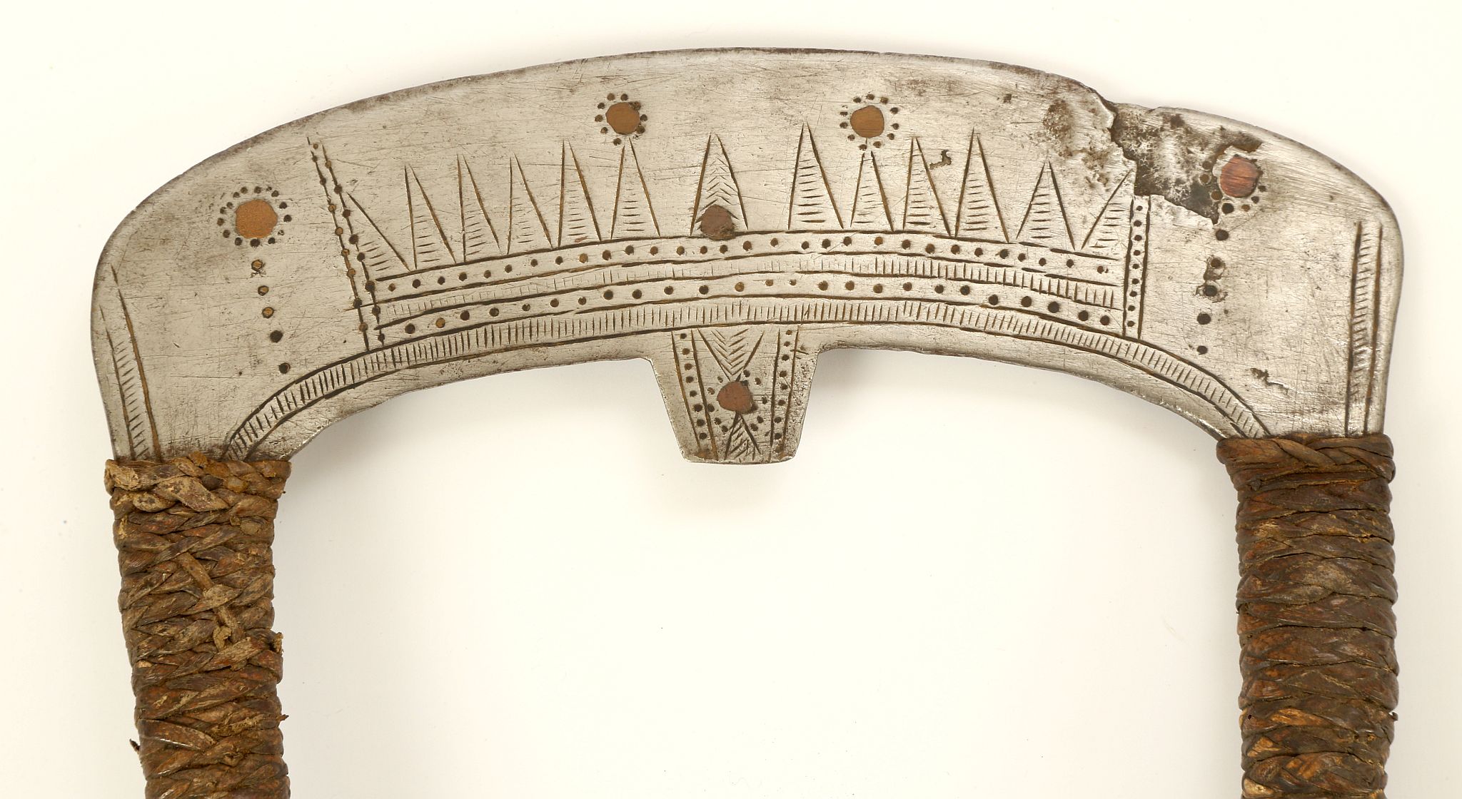 A WORJI WAR AXE, BAUCHI PROVINCE, NIGERIA With a open curved blade with incised decoration and - Image 2 of 2