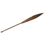 A MAORI PADDLE HOE, NEW ZEALAND With leaf-shaped blade and knop terminal, shiny brown patina,