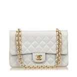 CHANEL PALE BLUE LEATHER MEDIUM FLAP HANDBAG, date code for 1994-96, quilted lambskin with gilt