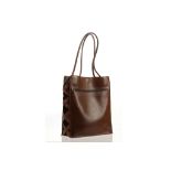 DELVAUX SHOPPER, dated 1992, chocolate brown leather with plaited detail to sides, 30cm wide, 36cm