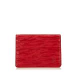 LOUIS VUITTON RED EPI LEATHER CARD HOLDER, date code for 1994, 11cm high, 8cm wide when closed