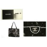 CHANEL SEQUIN EVENING BAG, date code for 1997-1999, black and white sequin trompe l'oeil classic