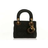 CHRISTIAN DIOR MINI LADY DIOR HANDBAG, black quilted crepe with gilt tone hardware and 'DIOR' charm,