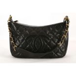 CHANEL BLACK HOBO BAG, date code for 2004/05, black quilted caviar leather with gilt tone